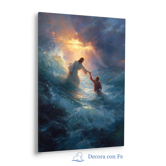 Jesús Nos Rescata en la Tormenta - Cuadro Cristiano - Variante 4