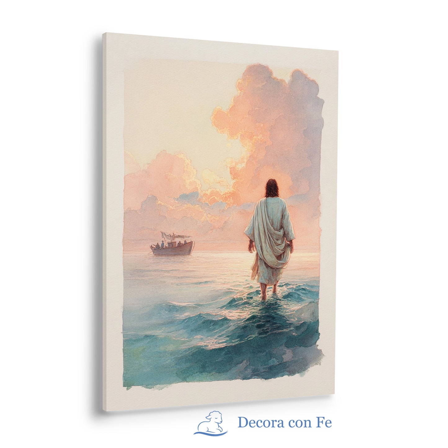 Jesús Sobre las Aguas - Cuadro Cristiano en Acuarela
