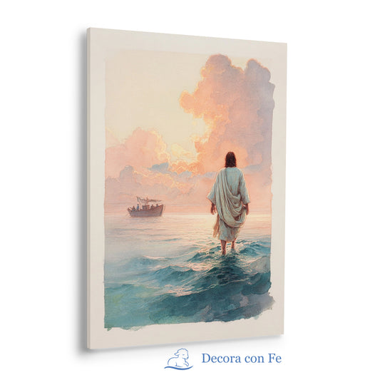 Jesús Sobre las Aguas - Cuadro Cristiano en Acuarela