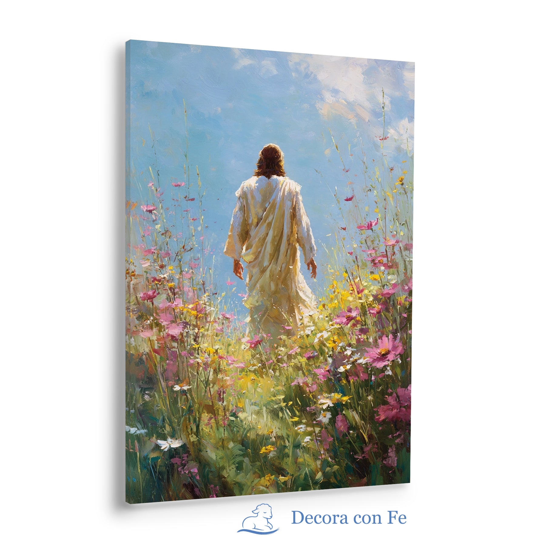 Jesús Viene entre Flores - Cuadro Cristiano Decorativo - Variante 4
