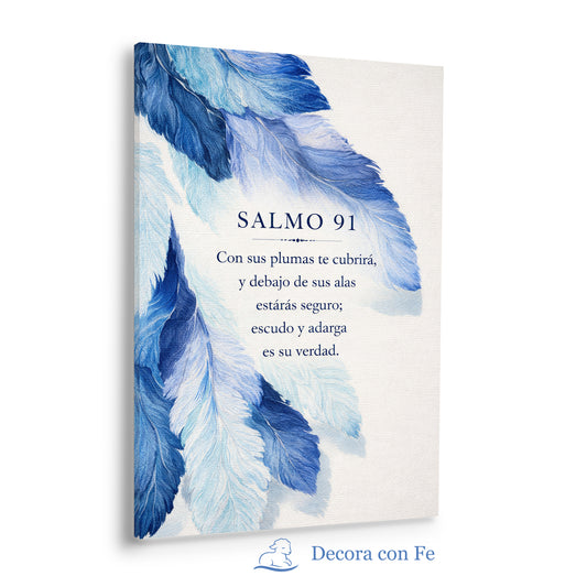 Salmo 91 Bajo Sus Alas - Arte Cristiano Azul de Protección - Variante 2
