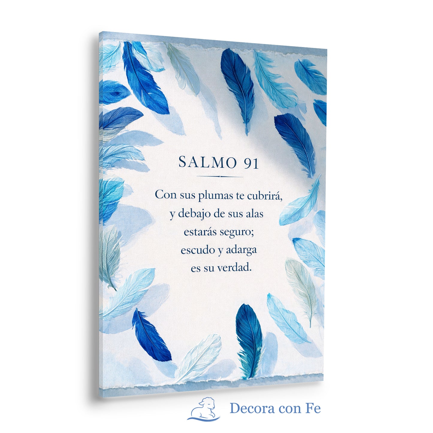 Salmo 91 Bajo Sus Alas - Arte Cristiano Azul de Protección - Variante 4