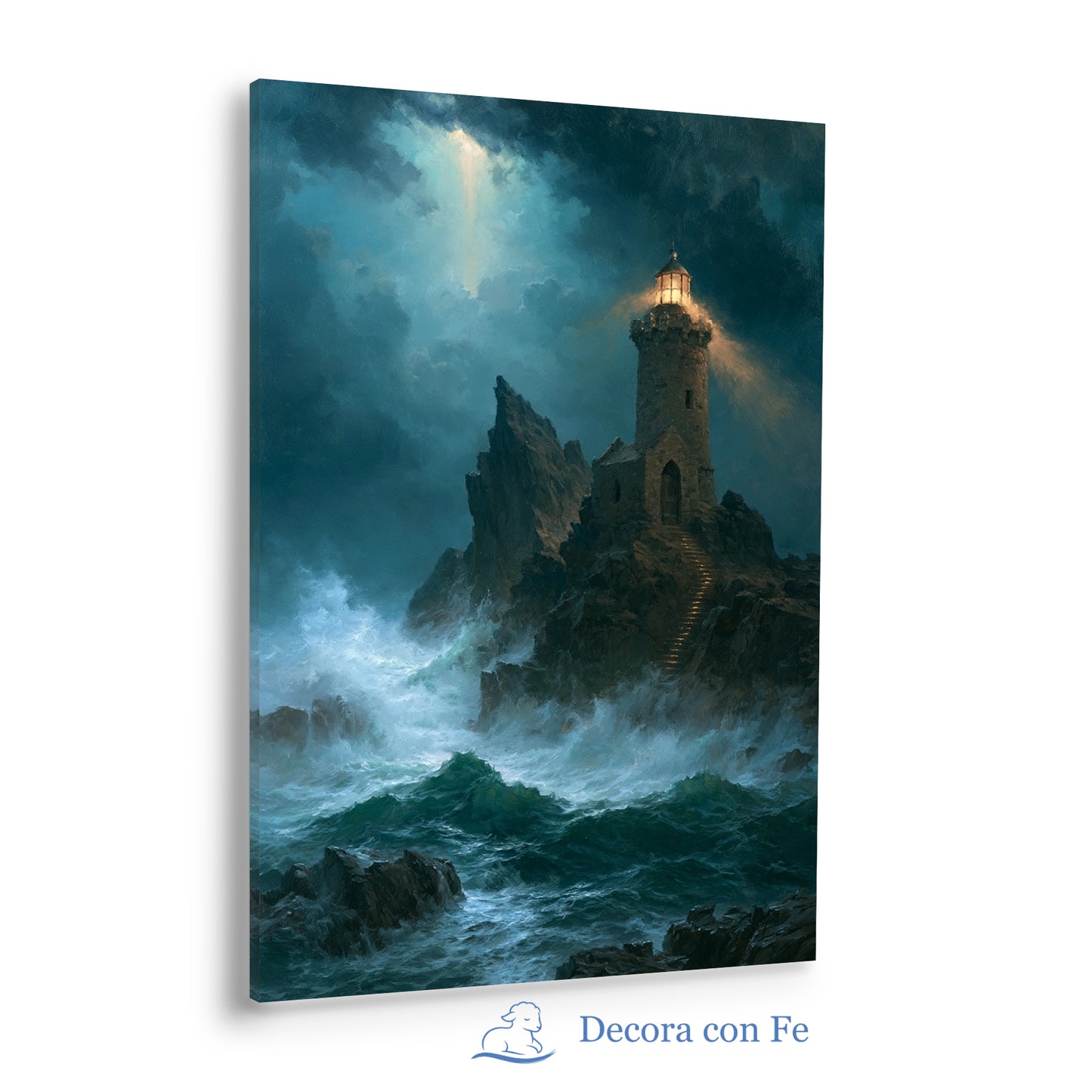 Él Nos Guía en la Tormenta - Arte Cristiano del Faro, Salmo 48:14