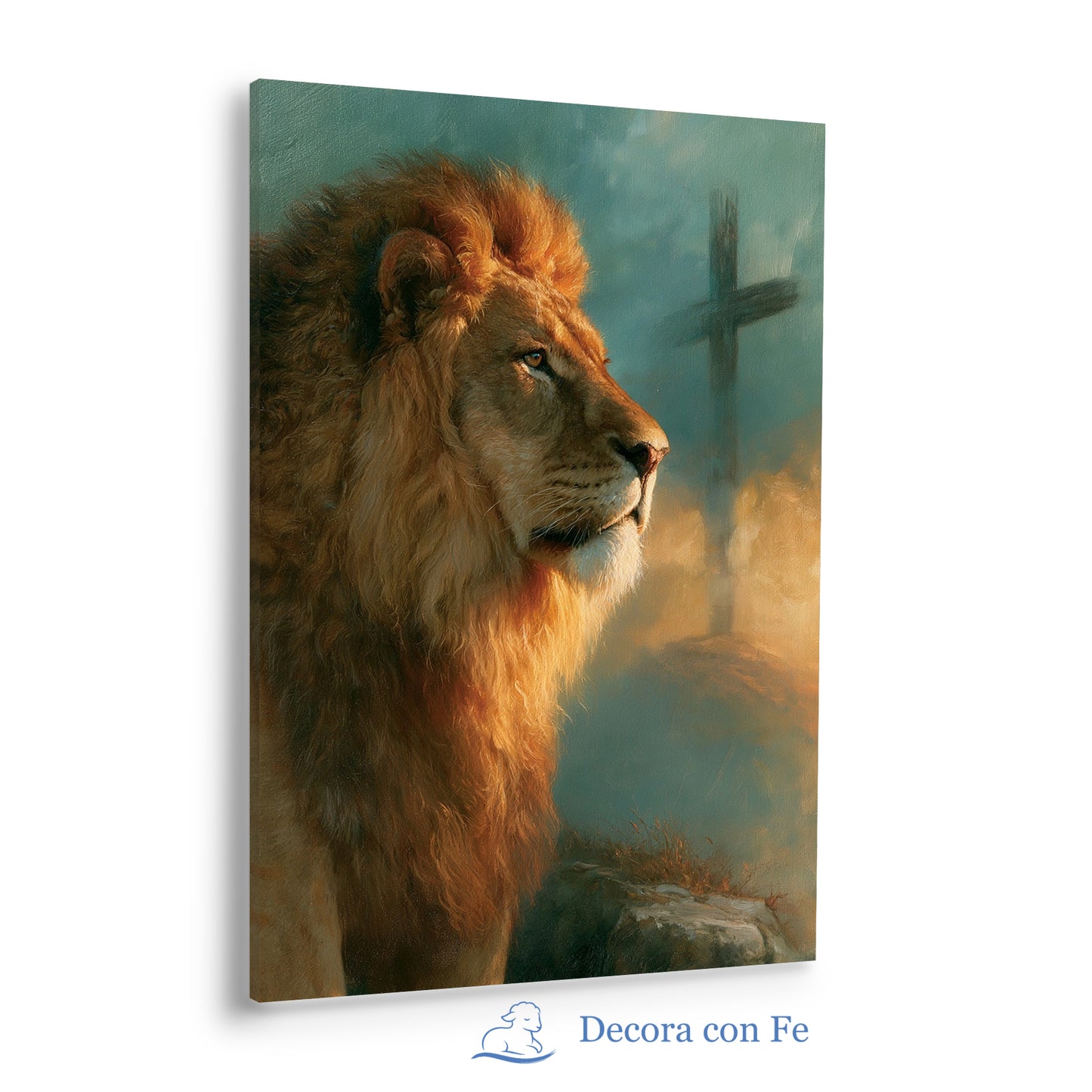 León de Judá junto a la Cruz - Arte Cristiano en Óleo