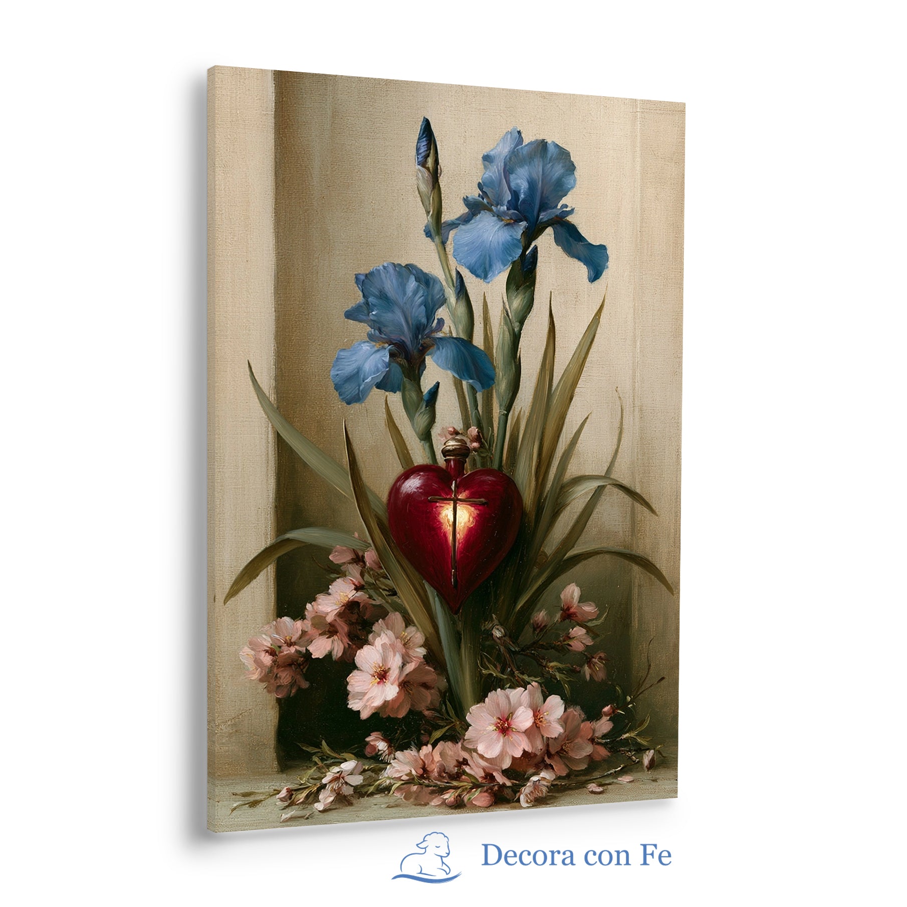 Amor Eterno de Cristo - Corazón, Cruz y Lirios Azules