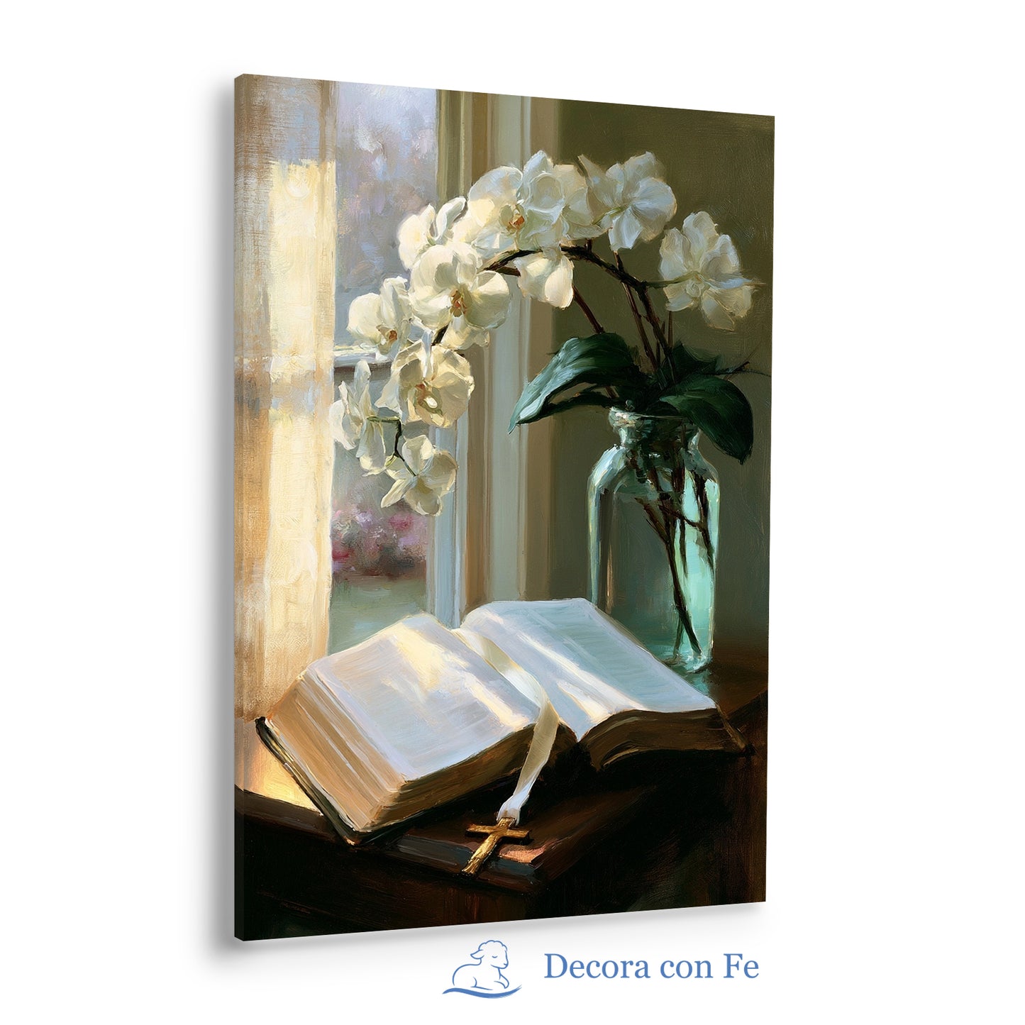 Fortaleza en la Palabra - Biblia Abierta con Orquídeas Blancas