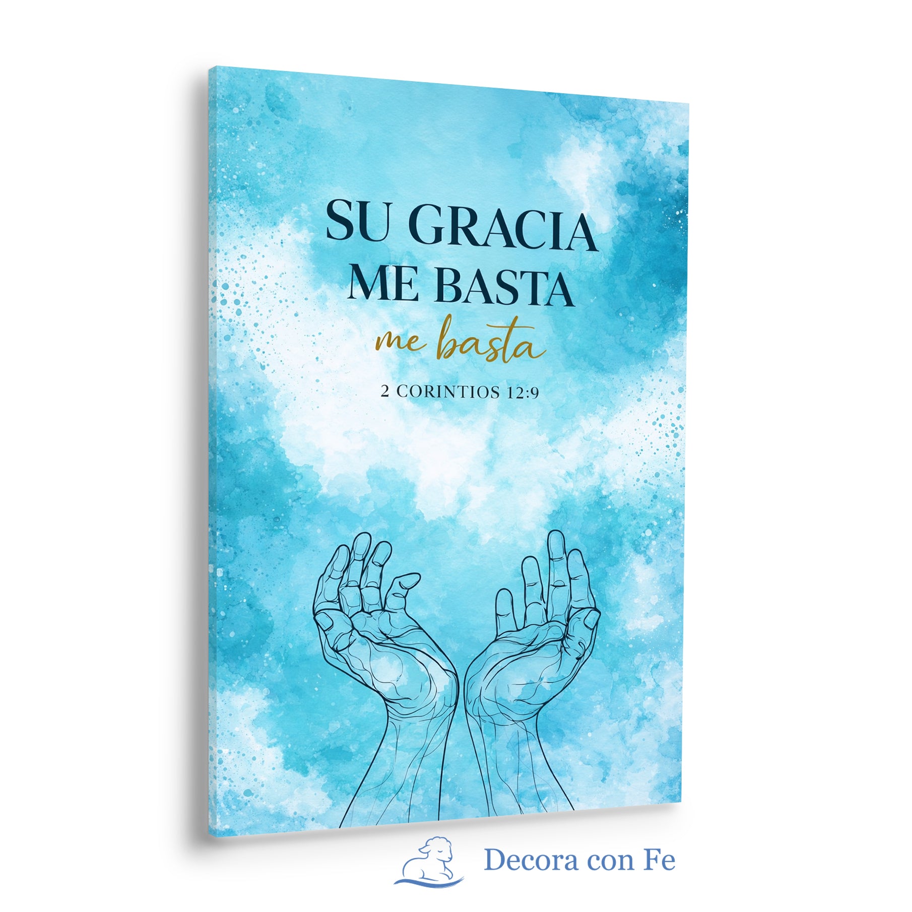Su Gracia Me Basta - Cuadro Cristiano en Acuarela Azul